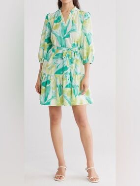 Vince Camuto Teal, Lime & White Floral  Dress size 8 but can also fit size 10